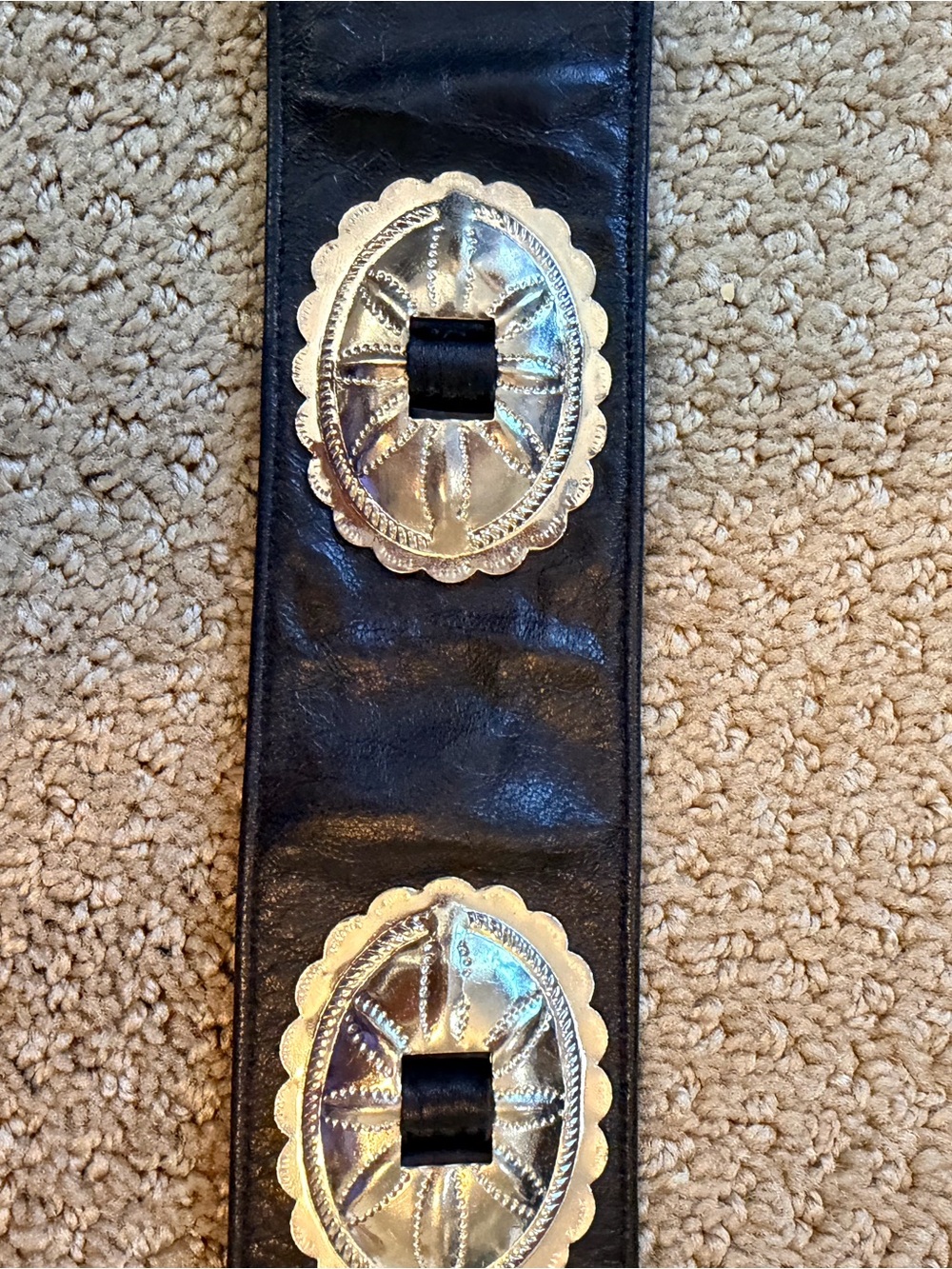 Vintage jj Winters Black Leather, Fringe and Silver Concho Tie Belt size M